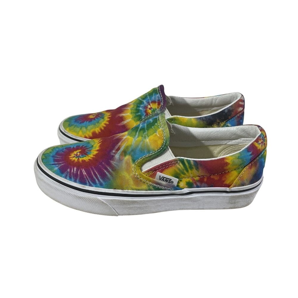 Vans Womens Classic Slip On Washed‎ Tie Dye True White Canvas Shoes Size 5 S1-4